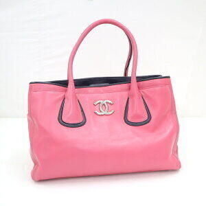 CHANEL Executive Line Coco Mark Tote Bag Pink Black Leather